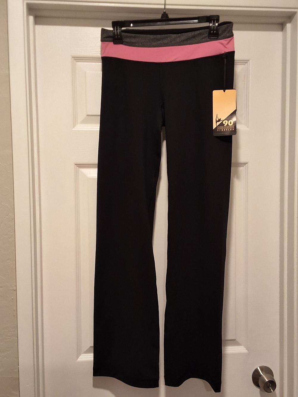 90 Degree By Reflex Black Leggings with Pink Waistband Trim